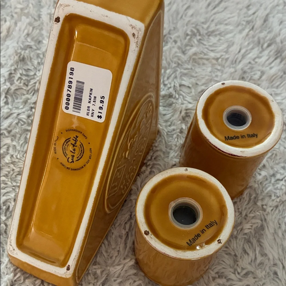 Sur La Table Ochre Ceramic Napkin Holder and Shaker Set